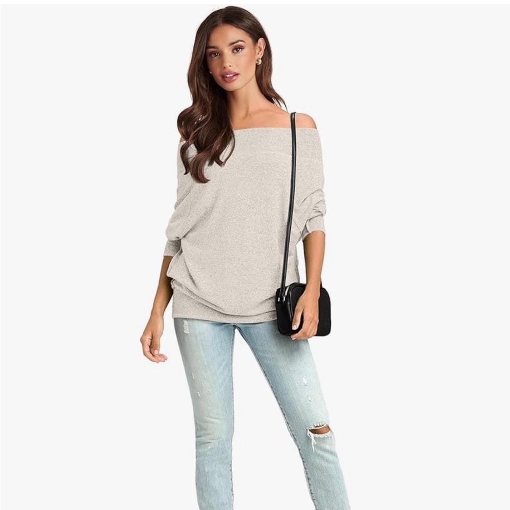 Three Sixty Six Elegant Off-Shoulder Cream Lightweight Sweater Size M/L NWOT